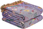 Boho Fall Throw Blanket for Bed Purple Flowers，100% Ultra Cotton Soft Breathable Bed Throw Floral Printed Farmhouse Decor Rustic Bed Throws for Couch Sofa Quilt 90" x 98"