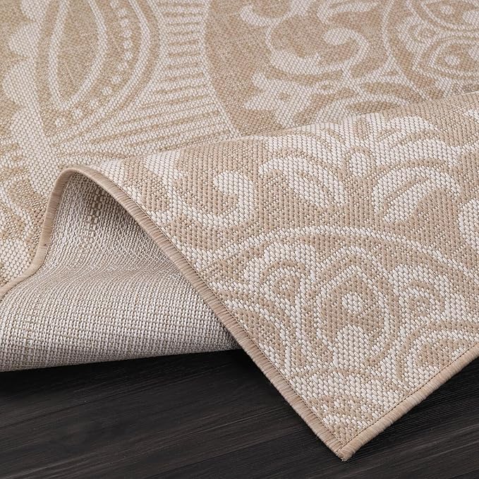 Medallion Outdoor Rug 5x7 Washable Outside Carpet for Indoor Patio Porch Waterproof Easy Cleaning Non Shedding Area Rugs Beige 5 x 7