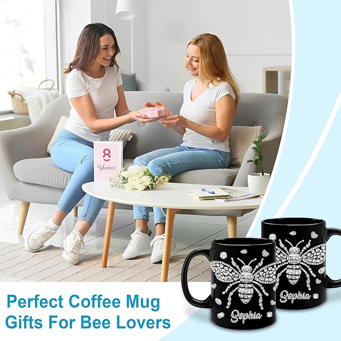 Hyturtle Personalized Jewelry Bee 2D Mug - Bee Keeper Gifts For Women Lovers Teacher - Honey Gifts For Beekeeper Farmer On Birthday - Queen Honeycomb Decor - Custom Coffee Cup Ceramic Mug 11 Oz 15 Oz