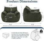 Giant Plush Bean Bag Chair for Adults with Armrests - Oversized Comfy Green Beanbag Lounge Lazy Floor Sofa Accent Chair for Living Room, Bedroom & Dorm, Cozy Fluffy Single Cloud Mini Couch