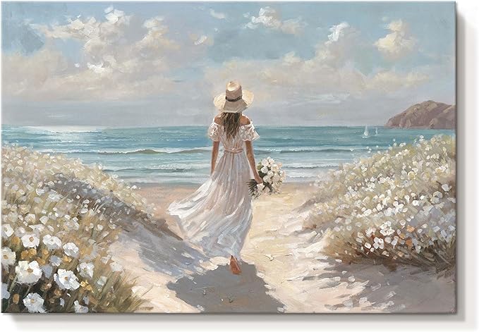 cozy country Beach Wall Art 16"x11" - Coastal Pictures Ocean Canvas Decor - Nautical Artwork Seascape Painting for Bathroom, Bedroom, Sea House