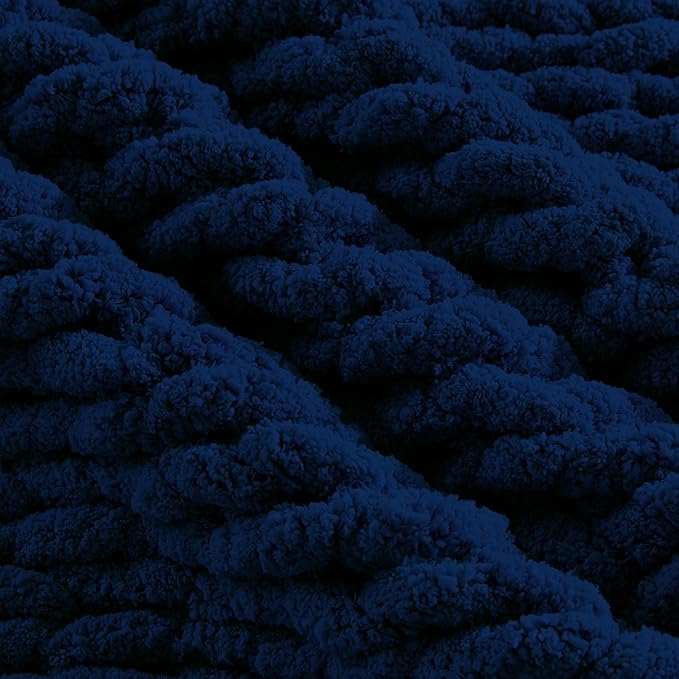Carriediosa Chunky Knit Throw Blanket 50" X 60", 100% Hand Made Large Chenille Loop Yarn Soft Fluffy Throws for Couch Sofa Bed, Big Crochet Cozy Heavy Thick Cable Woven Blankets, Navy Blue