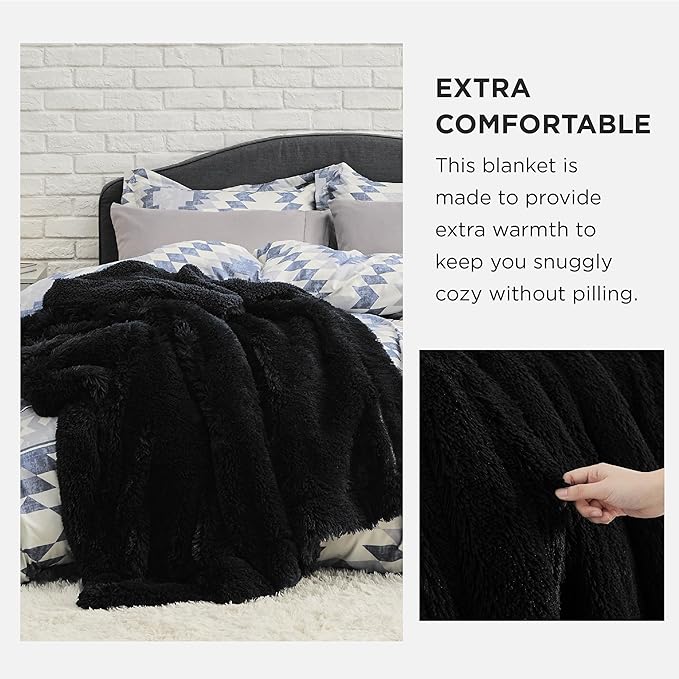 Bedsure GentleSoft Fluffy Black Blankets Queen Size for Bed, Thick Sherpa Faux Fur Fleece Fuzzy Plush Winter Warm Soft Full Queen Blankets, Bedroom Decor Black Gifts Cozy Gifts for Women Men, 90x90