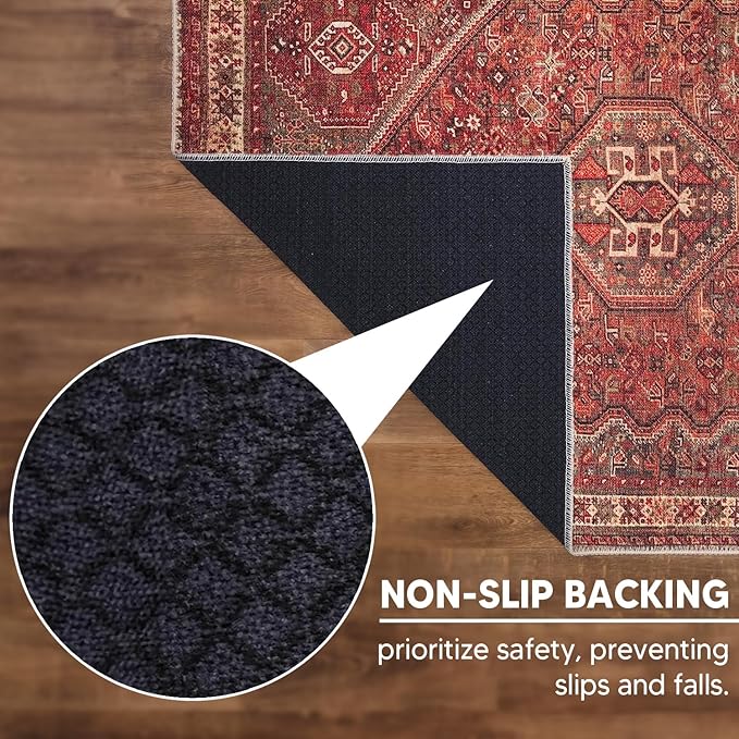 Keen Home Design 8x10 Rug - Machine Washable Area Rug with Non-Slip Backing, Ideal for Living Room, Dining Room, Bedroom - Vintage, Easy Clean, Durable, Low Pile Rug - (8' x 10')