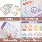 Educational Preschool Placemats for Kids Set of 6 Boho Toddler Plastic Placemat Reusable Washable Children Montessori Eat Table Mat for Homeschool Nursery Kindergarten Classroom Dining Table