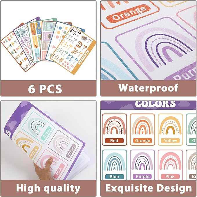 Educational Preschool Placemats for Kids Set of 6 Boho Toddler Plastic Placemat Reusable Washable Children Montessori Eat Table Mat for Homeschool Nursery Kindergarten Classroom Dining Table