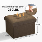 LINMAGCO Ottoman Storage Ottoman with Storage Small Foot Rest Stool Under Desk Stool Short Folding Footrest Linen Cloth Brown 16X12X12IN