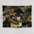 HZOHNAGO Japanese Tapestry Gold Flowers Umbrella Fan Pattern Printed Wall Tapestry Painting Wall Hanging for Bedroom Living Room Dorm 80" W x 60" H