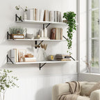 12 Inch Deep Floating Shelves, White Floating Shelves 48W x 12D, Deep Wall Shelves Bracket Set of 2, Large Display Hanging Floating Shelf for Bathroom, Living Room, Wide Storage Wooden Wall Shelf