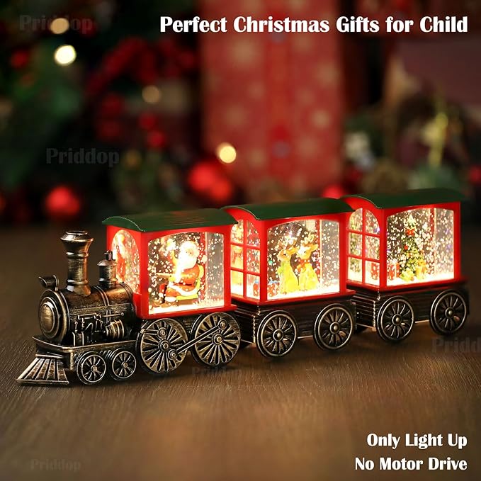 Christmas Snow Globe Train Santa Claus Reindeer Gifts Tree Classic Relief Texture Battery Powered LED Glitter Christmas Decorations Indoor