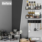 3 Pack Moveable No Drilling Heavy Magnet Spice Rack for Refrigerator Organizers and Storage,Space Saving Kitchen Organization with Magnetic Hooks,Owl Kitchen & Home Decor(Black)