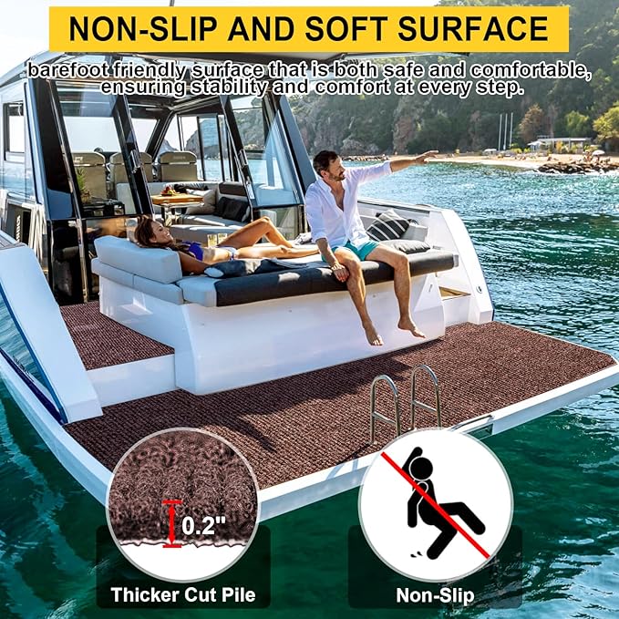 Marine Carpet,6 FT x 23 FT Brown Indoor Outdoor Carpet 0.2" Thick Boat Carpet with Water-Proof TPE Backing, Non-Slide Outdoor Marine Carpet Roll for Home, Patio, Porch, Deck