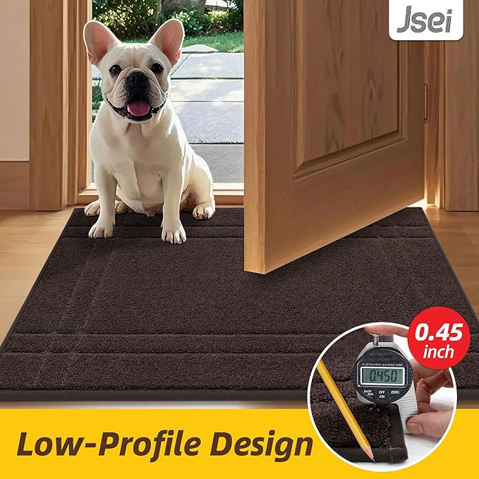 JSEI Entryway Rugs Doormat 24"x36", Non-Slip Dirt Trapper Door Mats Indoor, Washable Absorbent and Stain Resist Welcome Floor Mat for Front Door, Dog Door Mat, Muddy Wet Shoes & Paws, Brown
