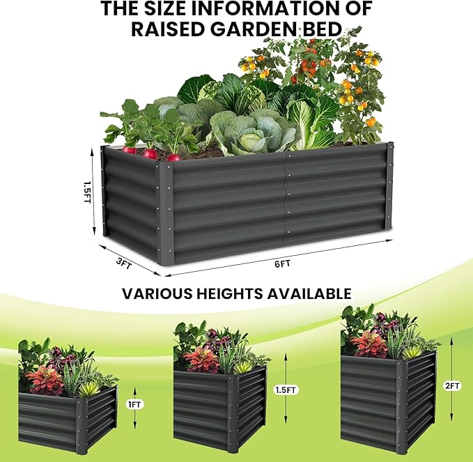 Large Outdoor Planter Boxes Kit Set of 2,6x3x1.5ft Galvanized Raised Bed Planter with Open-Ended Base Design, Elevated for Outdoor Plants, Durable Raised Bed for Gardening,Green