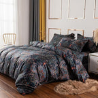 ABREEZE Luxury Vintage Black Duvet Cover Sets Damask Paisley Bedding Set Retro 100% Brushed Cotton Zipper Closure Bedding Collection Cal.King
