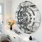 The Gears Clock Real Moving Gear Wall Clock England Line (Grey & White, 36 inches (90 cm))