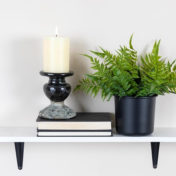 Creative Co-Op 2-Tone Sculptural Terracotta Pillar Candle Holder, Distressed Black