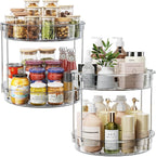 LAMU 2 Pack 2 Tier Lazy Susan Turntable Organizer 12'' Rotating Spice Rack Organization for Cabinet, Kitchen, Pantry, Countertop, Bathroom, Vanity, Medicine Cabinet Organizer, Grey