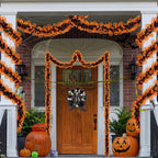 TURNMEON 2 Pack Halloween Garland Total 66 Ft Halloween Tinsel Garland with Black Orange Pumpkin Metallic Twist Black Tinsel Garlands Outdoor Halloweens Decorations Indoor for Home Mantle Door Tree
