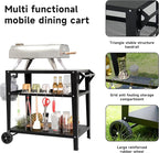 Black Outdoor Grill Cart with Wheels, Heavy-Duty 3-Tier BBQ Prep Table for Pizza Oven, Griddle, Patio – Rustproof Commercial Kitchen Cart with Tool Hooks