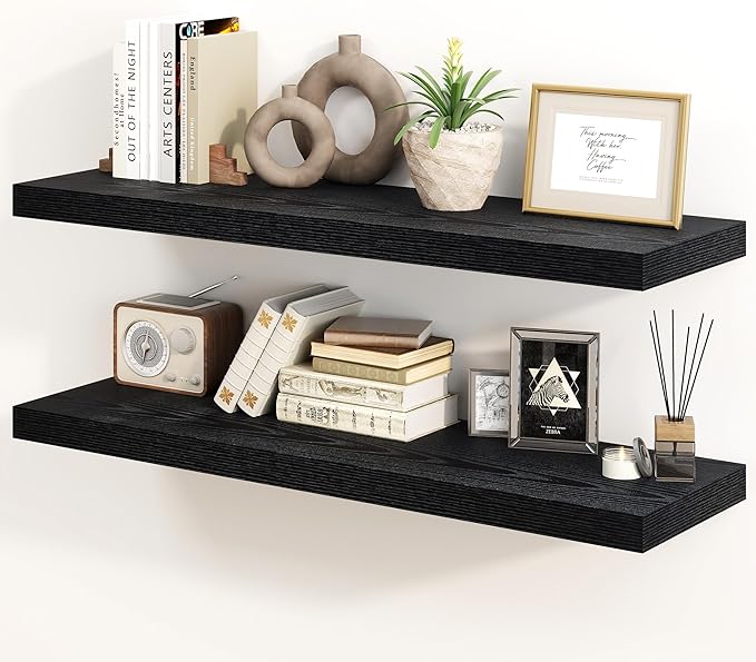 30 Inch Floating Shelves, Rustic Floating Wall Shelves 8 Inch Deep, 30 x 8 Floating Shelves for Home Decor, Deep Display & Storage Shelves for Kitchen, Bathroom, Living Room, Black Color, Set of 2
