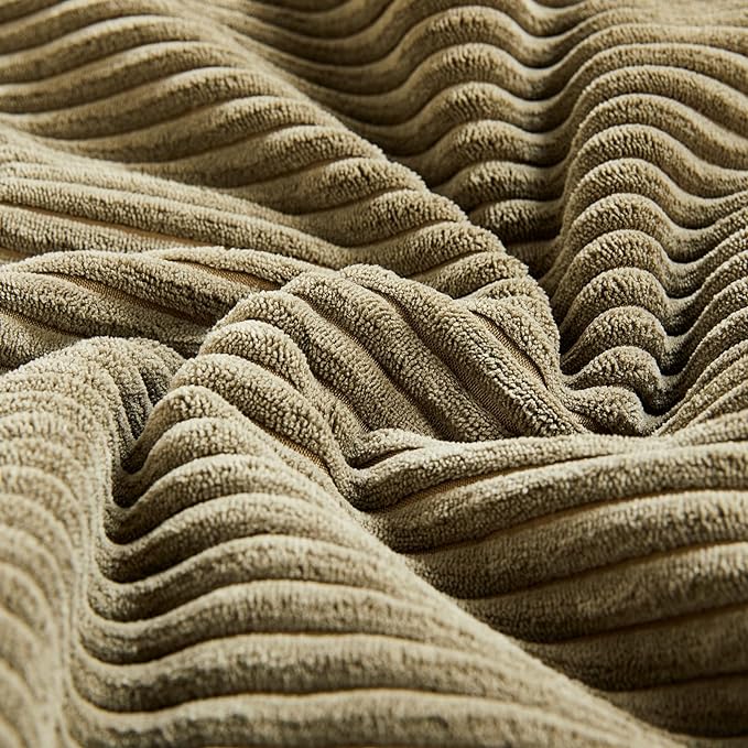 Fancy Homi 2 Packs Olive Green Long Lumbar Decorative Throw Pillow Covers 16x24 Inch for Couch Bed Sofa, Rustic Farmhouse Boho Home Decor, Soft Striped Corduroy Rectangle Accent Cushion Case 40x60 cm