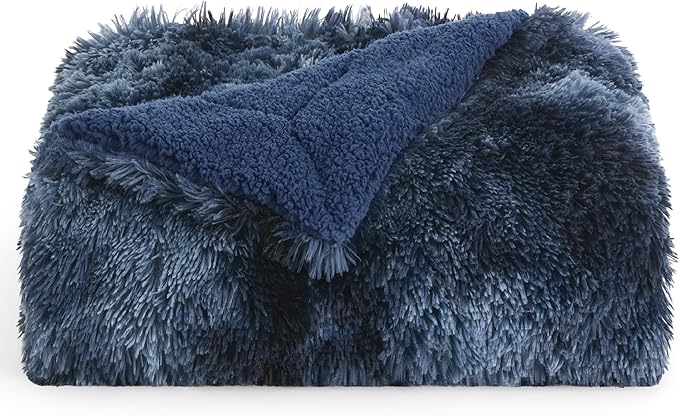 Bedsure GentleSoft Fluffy Navy Blue Throw Blanket, Tie Dye Blue Decor Navy Gifts for Men, Soft Cozy Fuzzy Plush Minky Thick Warm Sherpa Fleece Faux Fur Blanket for Couch, Blanket Gifts for Him, 50x60