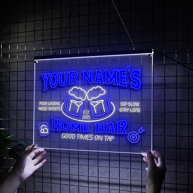 Personalized Bar Neon Sign Custom Beer Home Bar Lights Decor Acrylic Table LED Lighted Signs for Men Restaurant Coffee Man Cave Workshop Garage Poker Signs Gifts