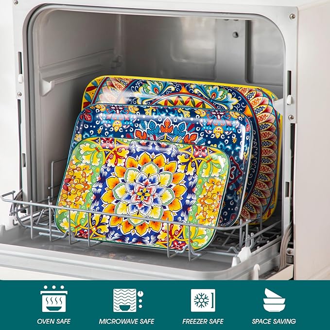 vancasso Serving Platters Set of 3, 16"/14"/12" Inch Rectangular Trays - Serving Platter Extra Large, Bohemian Ceramic Serving Dish for Entertaining Food, Microwave & Dishwasher Safe, Vintage