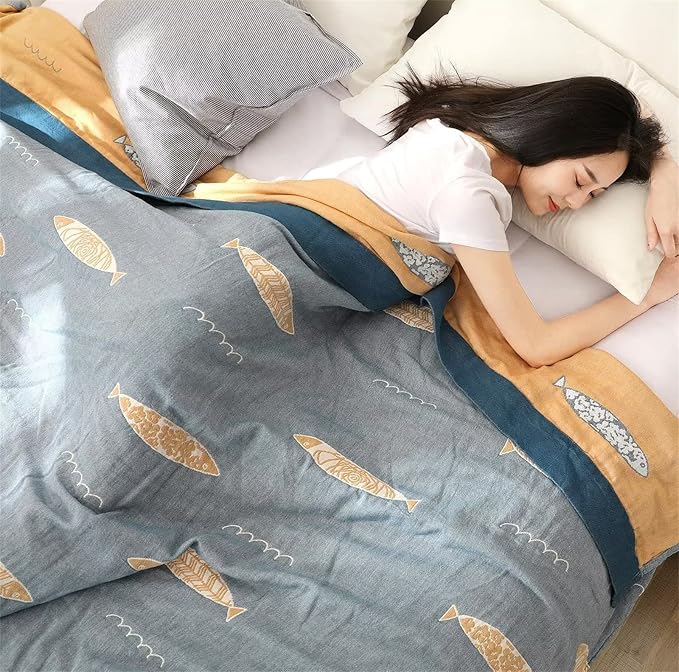 MSGKV Boho Throw Blanket 100% Cotton Woven Blanket for Couch Sofa Bed Double Sided Knit Throw Reversible Summer Blanket 80''Wx 90''L