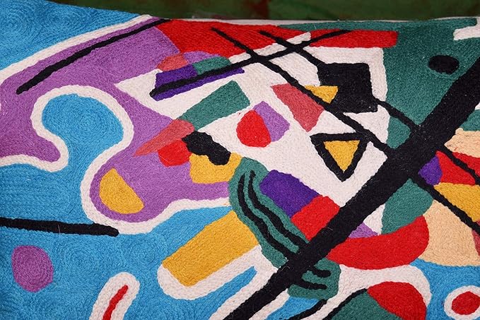 Lumbar Kandinsky Blue Abstract Pillow Cover Modern Throw Pillowcase Chair Cushion Contemporary Pillowsham Farmhouse Couch Hand Embroidered Wool Size 14x20