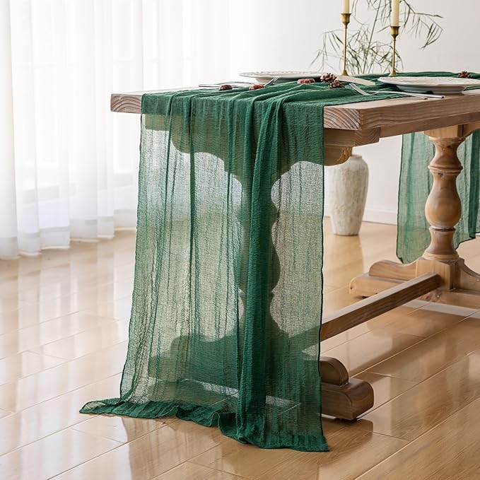 6pcs Emerald Green Cheesecloth Table Runner Gauze 120 Inch 10 FT Rustic Boho Cheese Cloth Runner for Wedding Baby Shower Bridal Shower Birthday Party Long Sheer Home Decorations