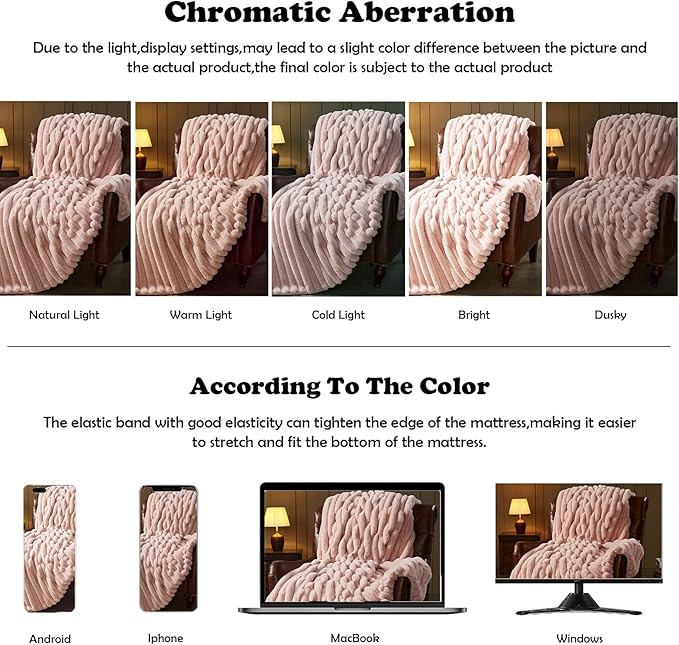 NEWCOSPLAY Faux Fur Twin Blanket Pink 3D Ribbed Plush Thick Warm Blanket for Couch Sofa Bed 850GSM (Pink Ribbed, Twin(60"x80"))
