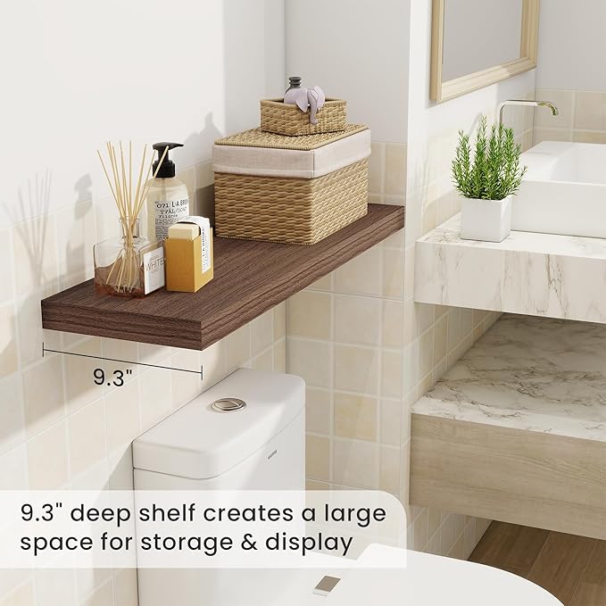 Fun Memories Floating Shelves for Wall, 32 Inch Rustic Wood Wall Mounted Shelves for Bathroom, Bedroom, Kitchen, Living Room, Deep Floating Shelves for Storage & Home Decor (Walnut, Set of 2)