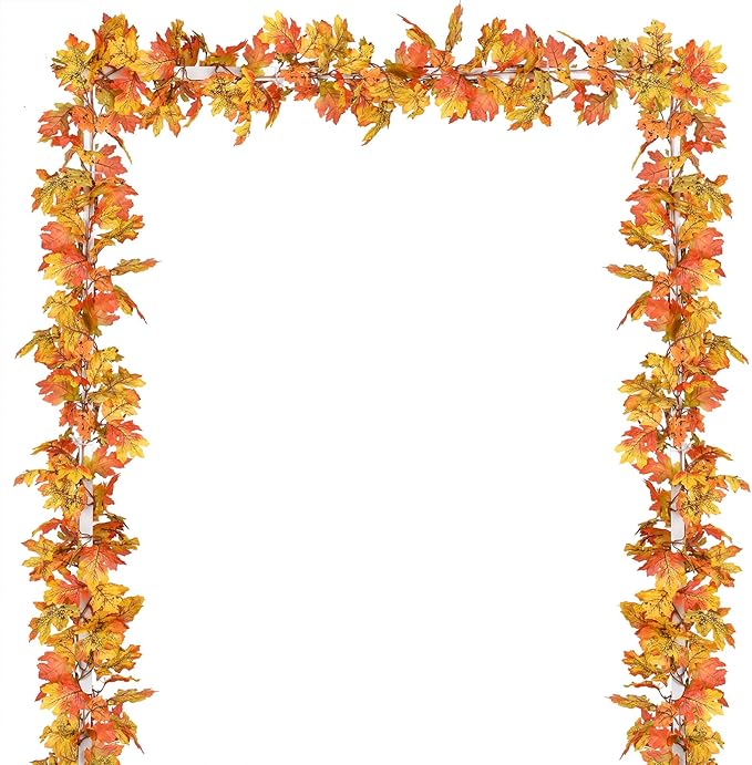 Lvydec 2 Pack Fall Maple Leaf Garland - 5.9ft/Piece Artificial Fall Foliage Garland Thanksgiving Decor for Home Wedding Party Christmas (Yellow)
