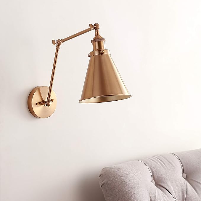 JONATHAN Y JYL7461A Rover 7" Farmhouse Industrial Adjustable Arm Metal LED Wall Sconce Rustic Bohemian 2700K LED 4W Bulb for Entryway Lobby Kitchen Bathroom Bedroom Living Room Hallway, Brass Gold