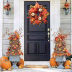 Fall Wreaths for Front Door, DECSPAS 21" Fall Wreath with Maple Leaves Pumpkin Berries, Autumn Decorations for Home, Artificial Harvest Door Wreath Outside, Window, Wall, Fireplace, Thanksgiving Decor
