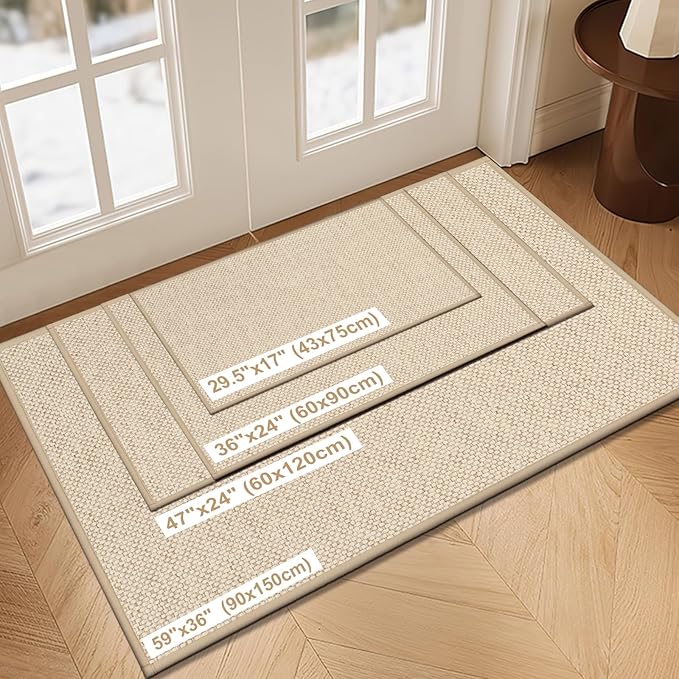 LEKEEPGO Door Mat 36"x59", Non Slip Door Mat Indoor Entrance, Rubber Backing Front Indoor Door mat Washable Absorbent Low-Profile Entryway Entry Resist Dirt Inside Door Mats, Khaki