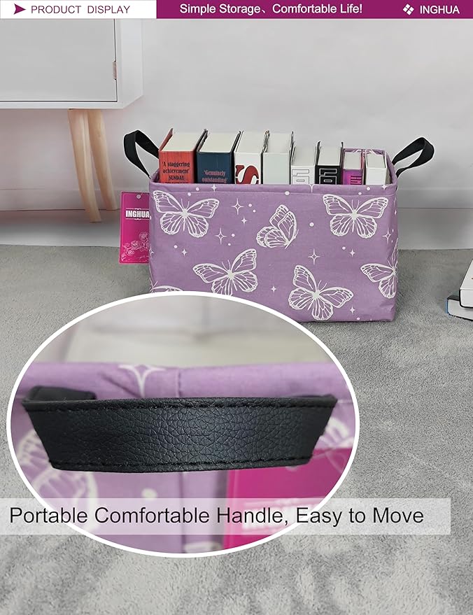 Rectangular Storage Basket Fabric Organizer Bin for Toys,Books,Clothes,Gifts,Pets-Perfect for Home,Office,Nursery,Dorm,Shelf(Rec-butterfly )