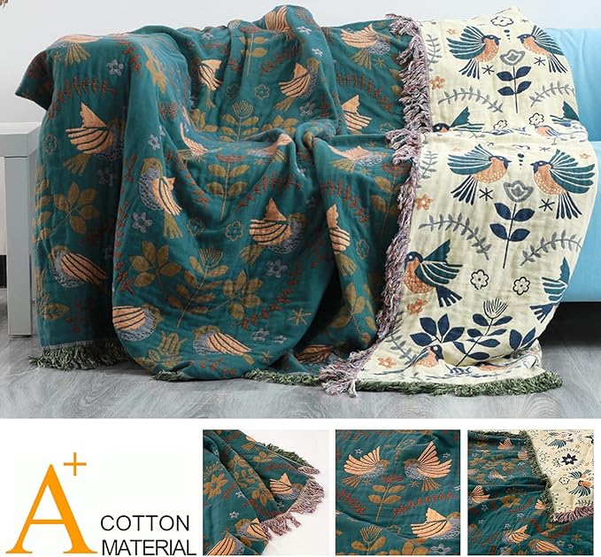 Bed Blankets Versatile Fall Throw Blanket,Boho Blanket & Organic Cotton Throw Blanket,Perfect for Beds,Couches,Chairs,& Vintage Décor,Featuring Unique Bird & Flower Patterns
