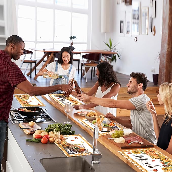 Thanksgiving Placemats Set of 6 Thanksgiving Day Plastic Table Mats Welcome Fall Place Mats Washable Vinyl Rustic Holiday Table Decoration for Indoor Outdoor Autumn Party Kitchen Dining