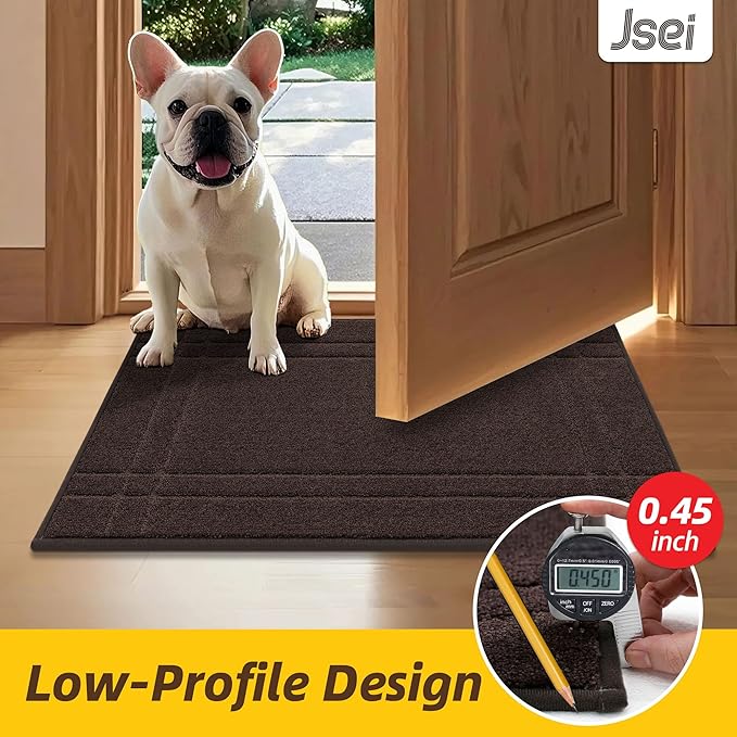 JSEI Entryway Rugs Doormat 20"x32", Non-Slip Dirt Trapper Door Mats Indoor, Washable Absorbent and Stain Resist Welcome Floor Mat for Front Door, Dog Door Mat, Muddy Wet Shoes & Paws, Brown