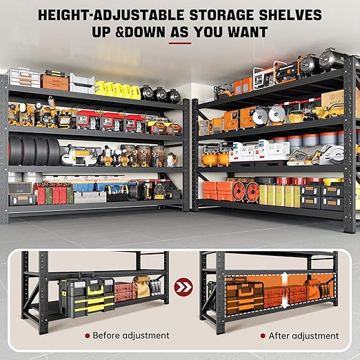 5000LBS Storage Shelves,71" W Garage Shelving Heavy Duty Metal Adjustable Garage Shelves, Shelving Units Industrial Shelving for Warehouse,71" W x 24" D x 69" H,Black