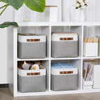 DULLEMELO Fabric Baskets for Storage, Office, Home,Nursery,Organizing Baskets for Shelves, Bedroom, Toys,Gift,Fabric Storage Basket with Handles(White&Grey,15"x11"x9.5",4-Pack)