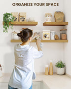 Marsmiles 55" Floating Shelves for Wall, Wooden Shelves with Invisible Brackets Set of 2, Rustic Farmhouse Wall Mounted Shelf for Kitchen Bathroom Living Room Study, Natural Oak