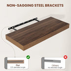 Wide Floating Shelves for Wall 12 Inch Deep, 55" X 12" X 2" Floating Shelf, 2 Inch Thick Shelf for Bathroom Bedroom Kitchen Book Room, Heavy Duty 85lbs Shelves for Farmhouse Decor Set of 2, Walnut