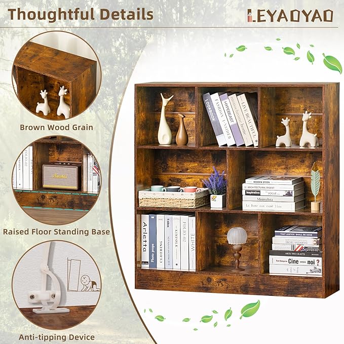 8 Cube Bookshelf with Base - 3 Tier Storage Organizer by LEYAOYAO