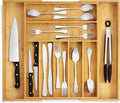 Purawood Bamboo Drawer Organizer - Expandable Silverware Organizer & Utensil Drawer Organizer, Cutlery Tray with Dividers, 7-9 Slots- Kitchen Organizer for Utensils & Flatware (Natural)