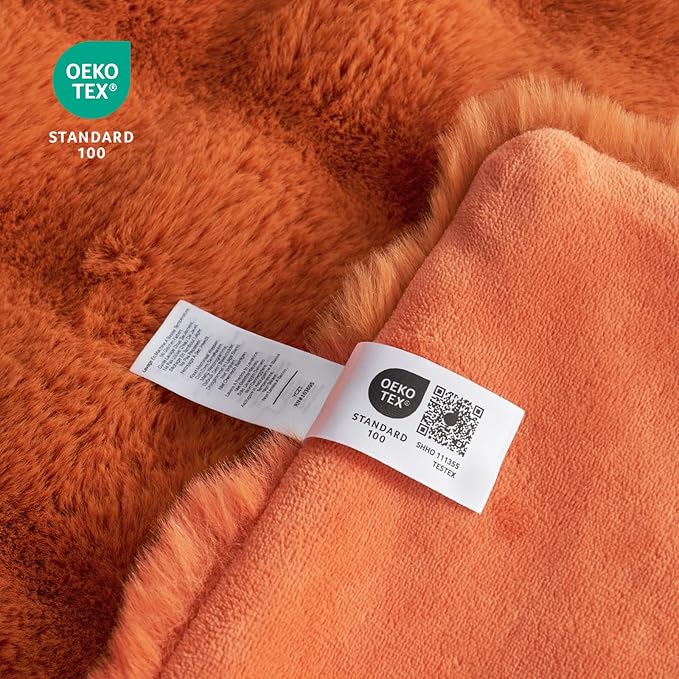 Cozy Bliss Faux Fur Throw Blanket for Couch, Fuzzy Soft Plush Thick Bubble Blanket for Sofa Bedroom Living Room, 50 * 60 Inches Burnt Orange