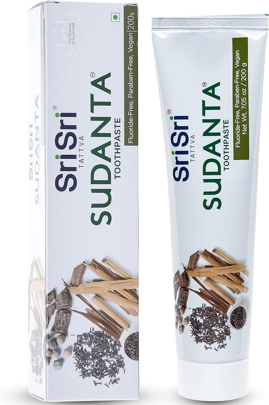 Sri Sri Tattva Sudanta Herbal Toothpaste for Oral Care Protection - Fluoride Free Ayurvedic Toothpaste to Strengthen Teeth and Gums Without Causing Sensitivity - All Natural, 200g (1 Pack)